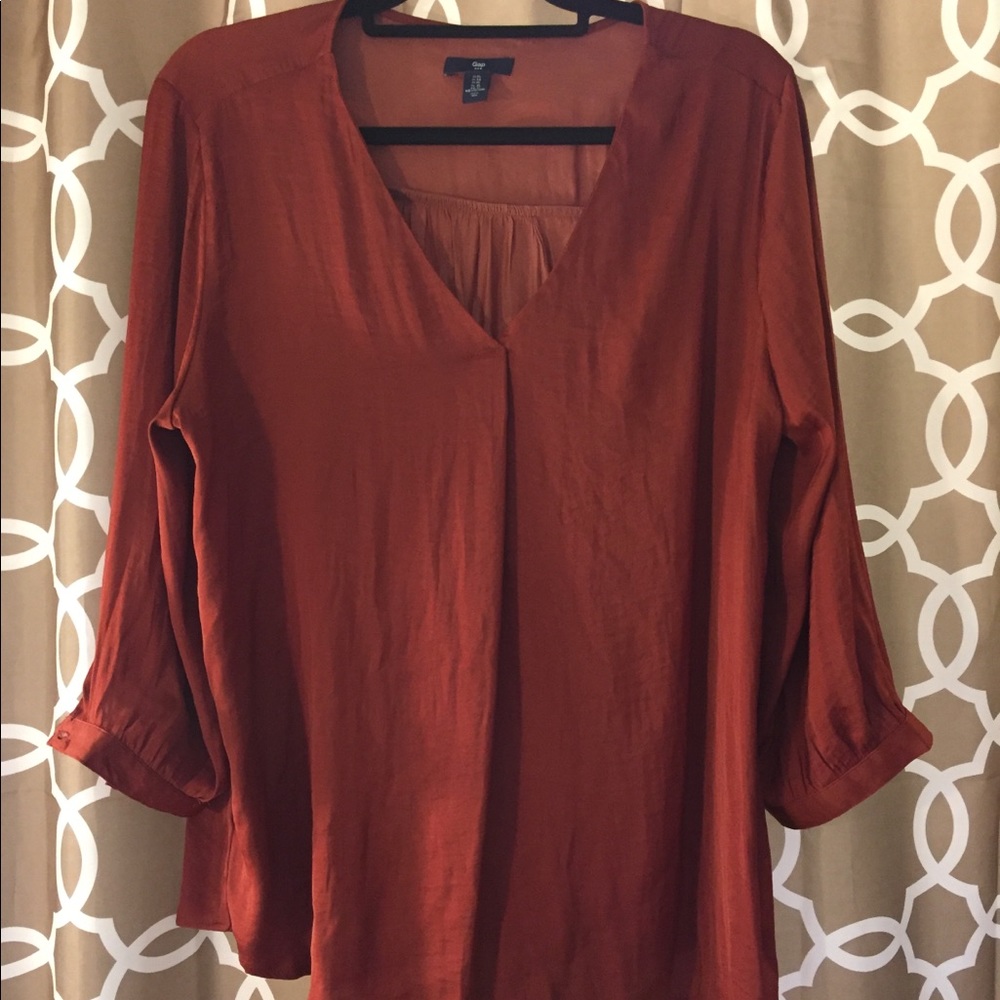GAP red-orange 3/4 sleeve popover blouse